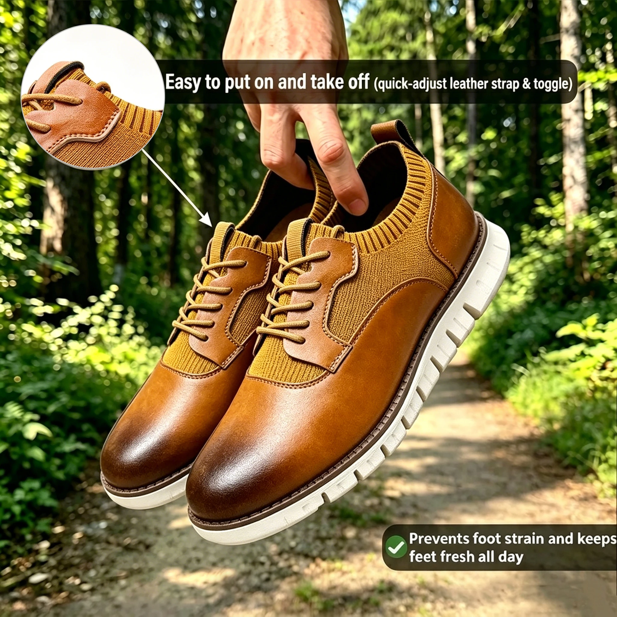 Tan Knit-Leather Hybrid Dress Sneakers: Sophistication Meets Sporty Comfort Casual Oxford Lace Up Dress Shoes