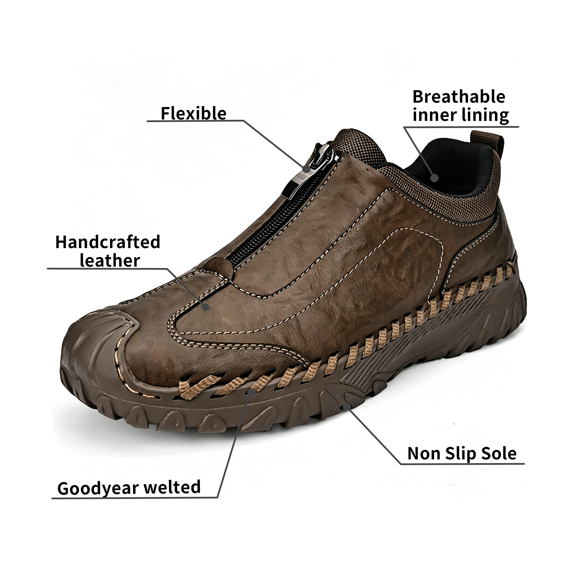 Brown Artisan - Ailongcity® Zippered Outdoor Shoes: Handcrafted Durability for Adventure