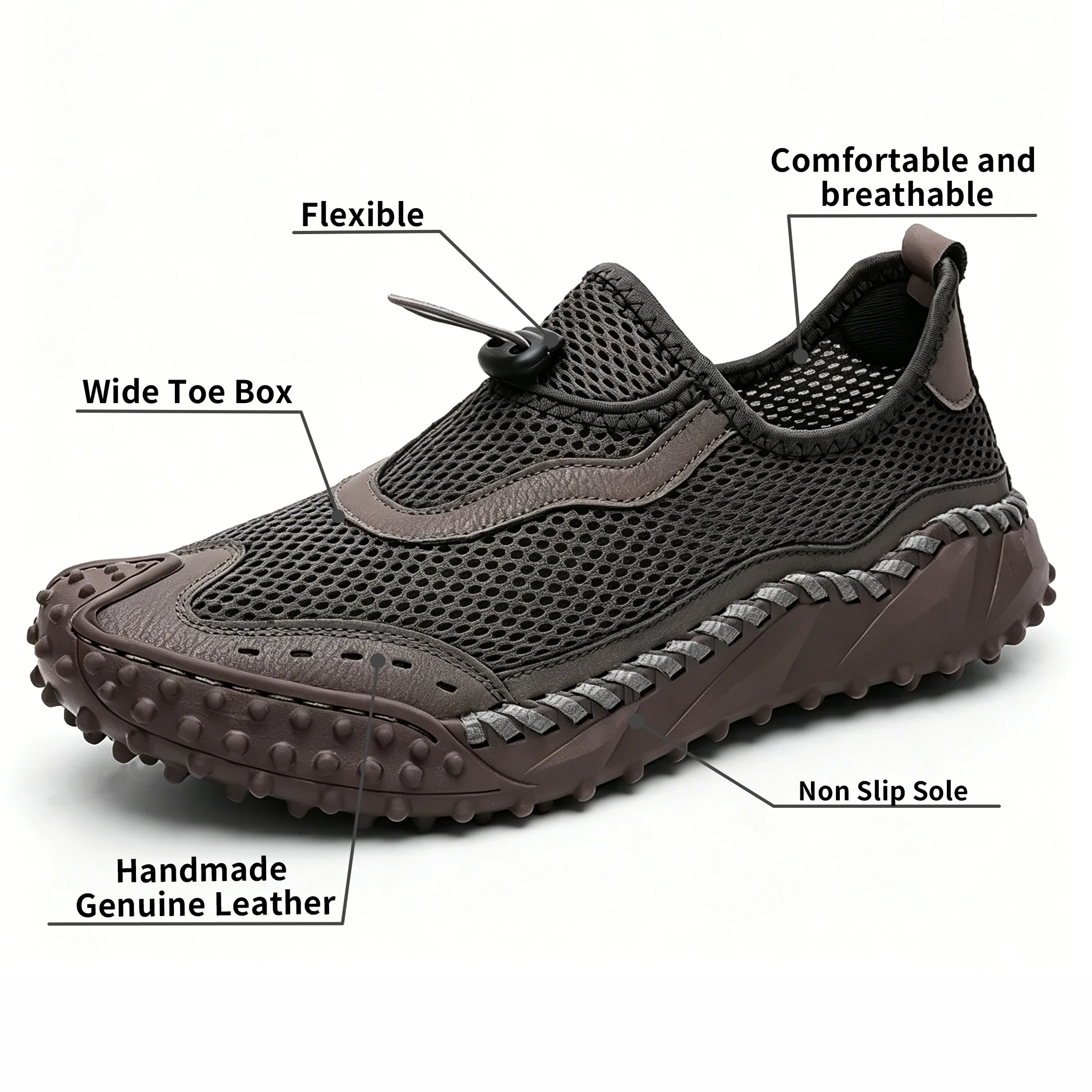 Khaki Mesh - Ailongcity® Adjustable Outdoor Sneakers Max Breathability with Rugged Traction for Summer Adventures