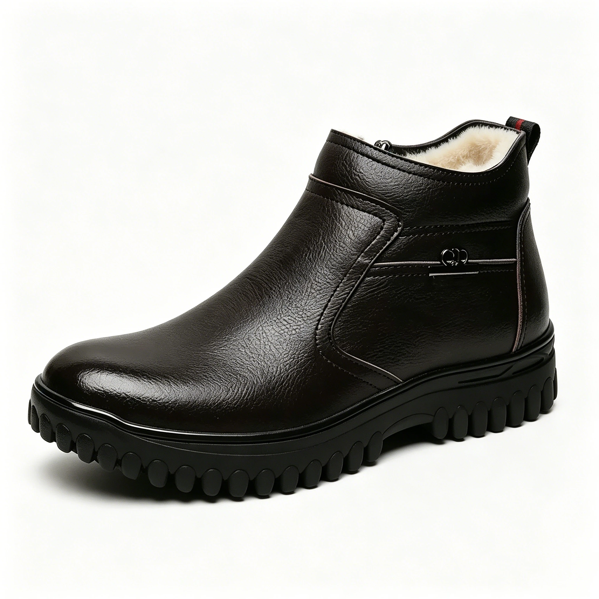 Black Leather - Ailongcity® Shearling-Lined Winter Ankle Boots: Polished Warmth with Rugged Traction for Winter Elegance