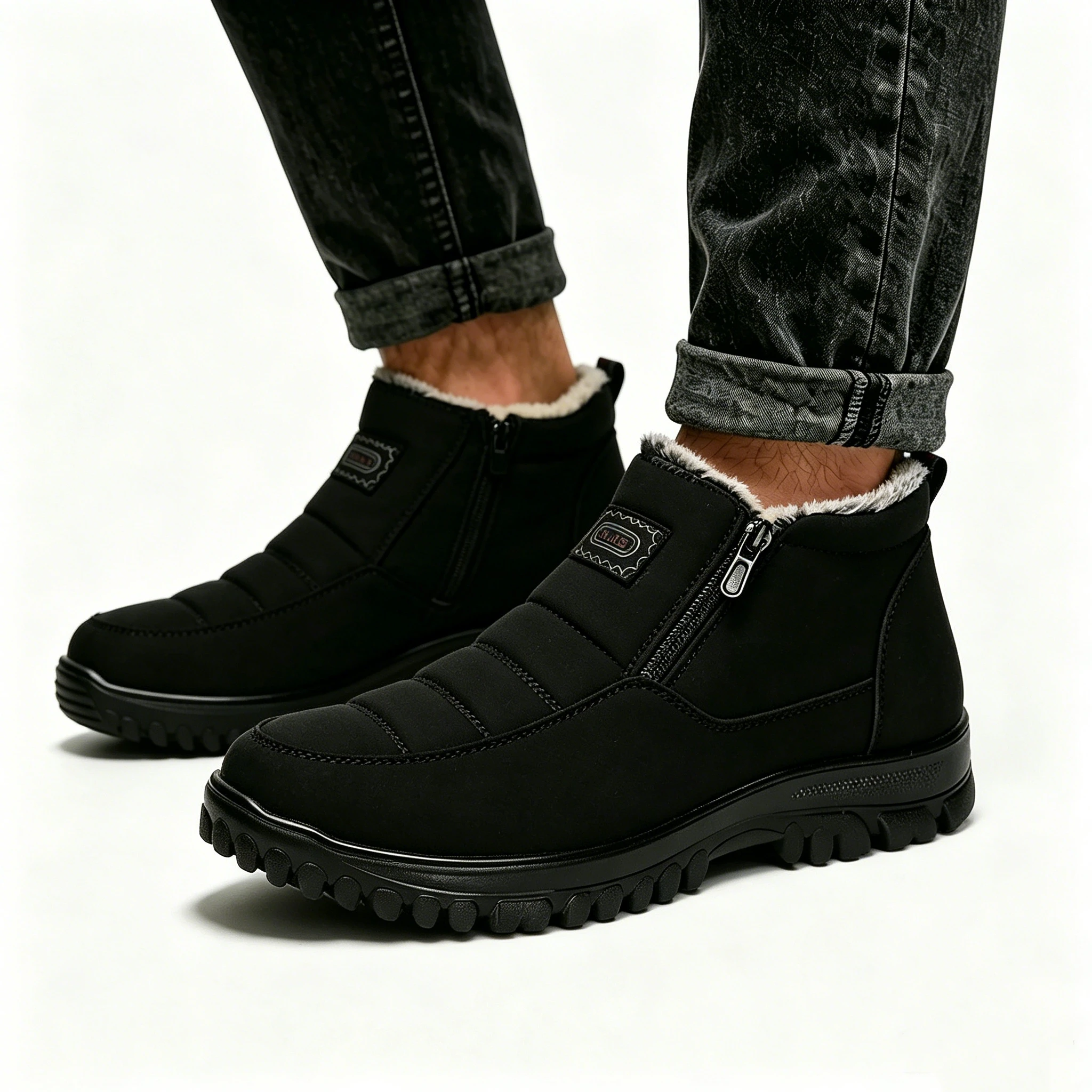 Black Fleece - Ailongcity® Lined Winter Ankle Boots Cozy Warmth with Convenient Zipper Design for Cold Days