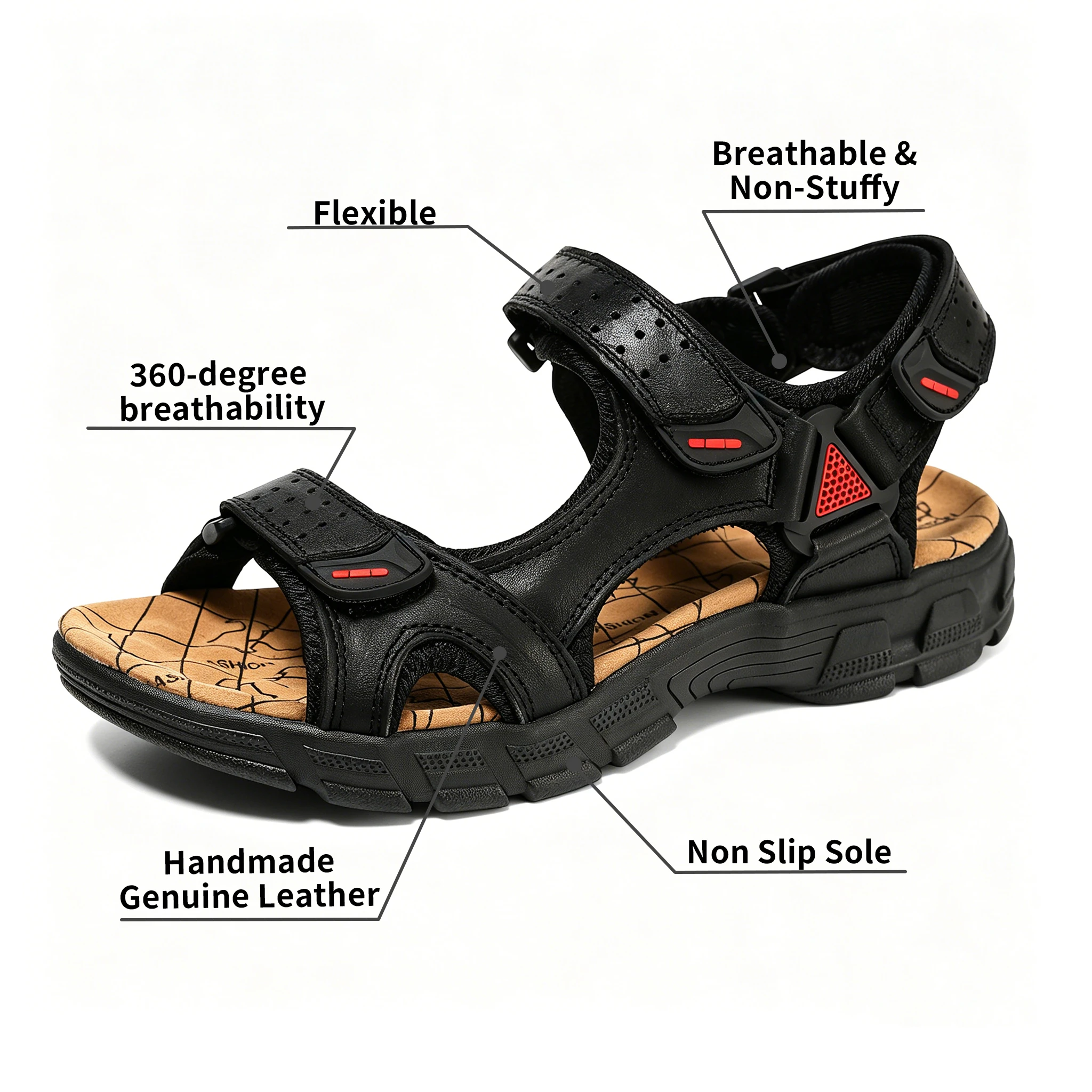 New Arrival – Ailongcity® Men‘s Breathable Top-Grain Leather Beach Sandals, Casual Slip-On for Summer Comfort