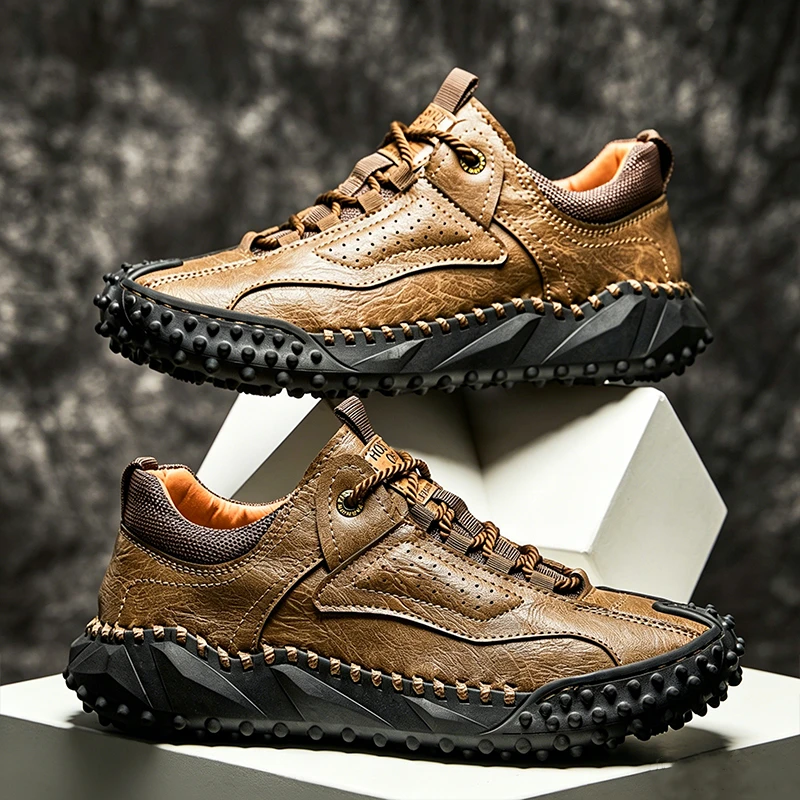 Rugged Grip - Ailongcity® Outdoor Brown Sneakers: Trail-Ready Toughness with Artisan Craftsmanship co-Friendly Leather Orthopedic Shoes