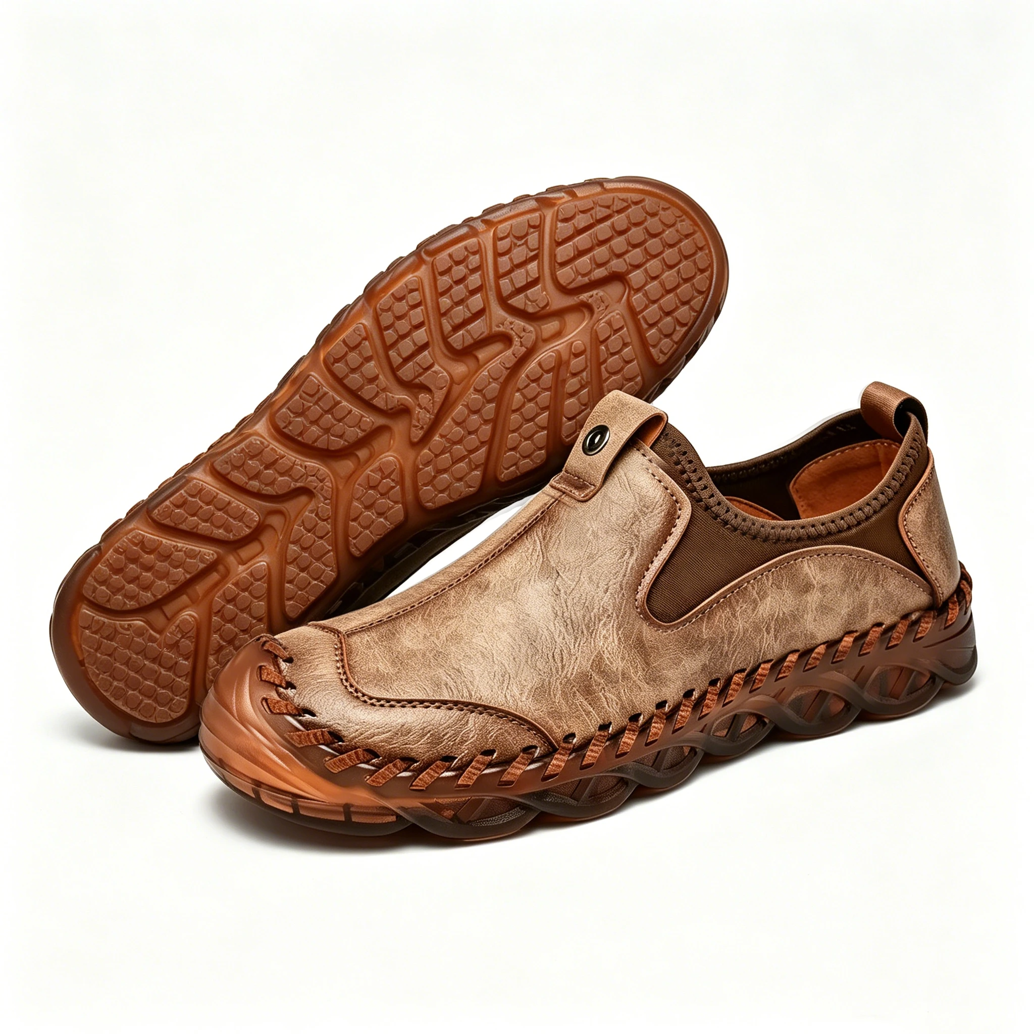 Tan Artisan Woven - Ailongcity® Slip-On Leather Shoes: Handcrafted Elegance with Cloud-Like Comfort