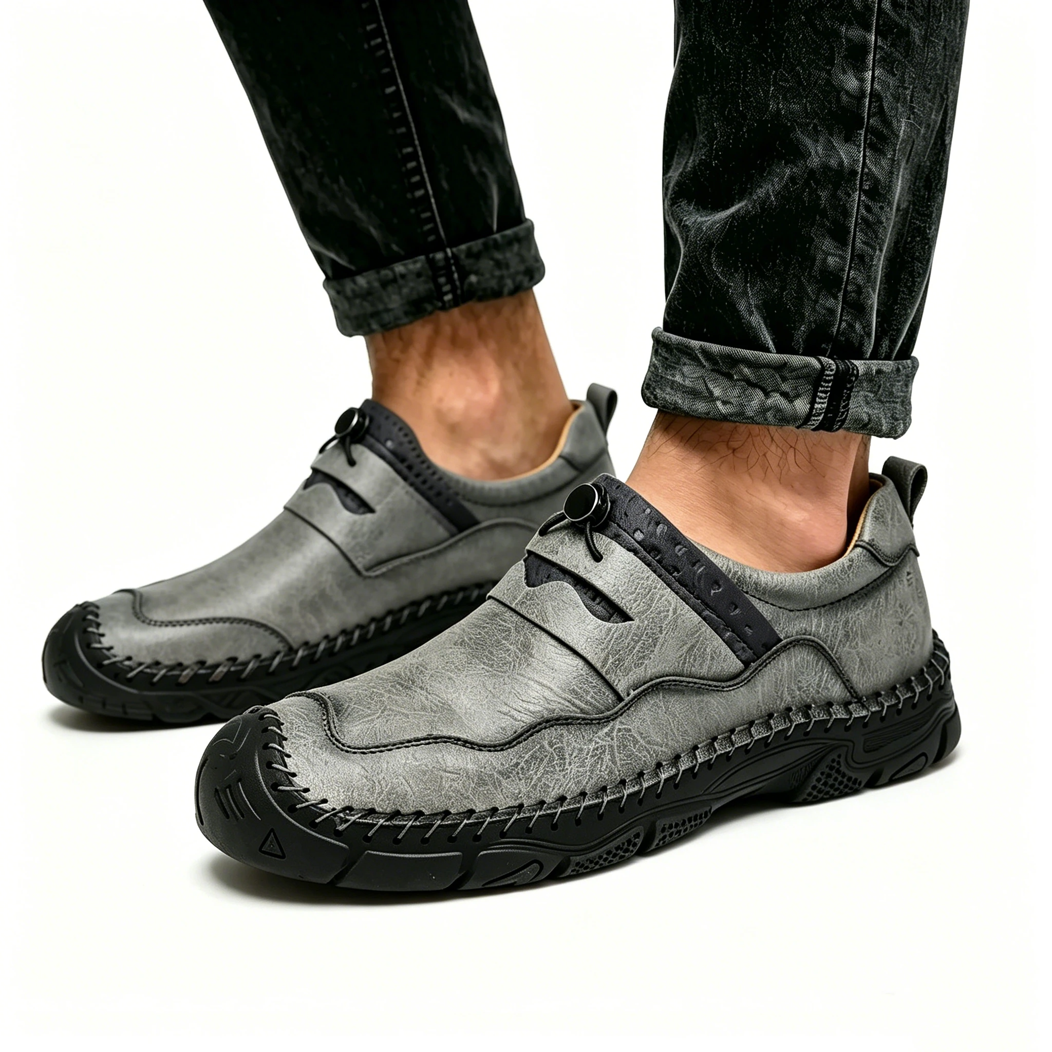 Tan Crafted - Ailongcity® Slip-On Casual Leather Shoes: Artisan Design with Effortless Everyday Appeal