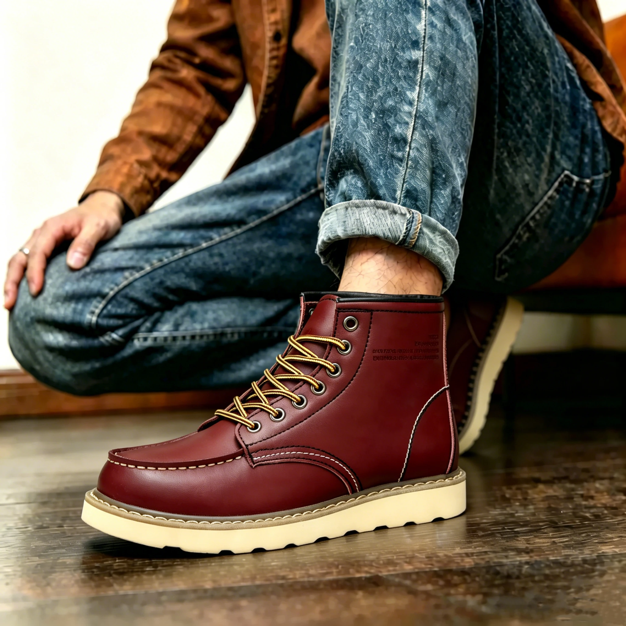 Burgundy Classic - Ailongcity® Lace-Up Work Boots: Timeless Toughness with Retro Flair