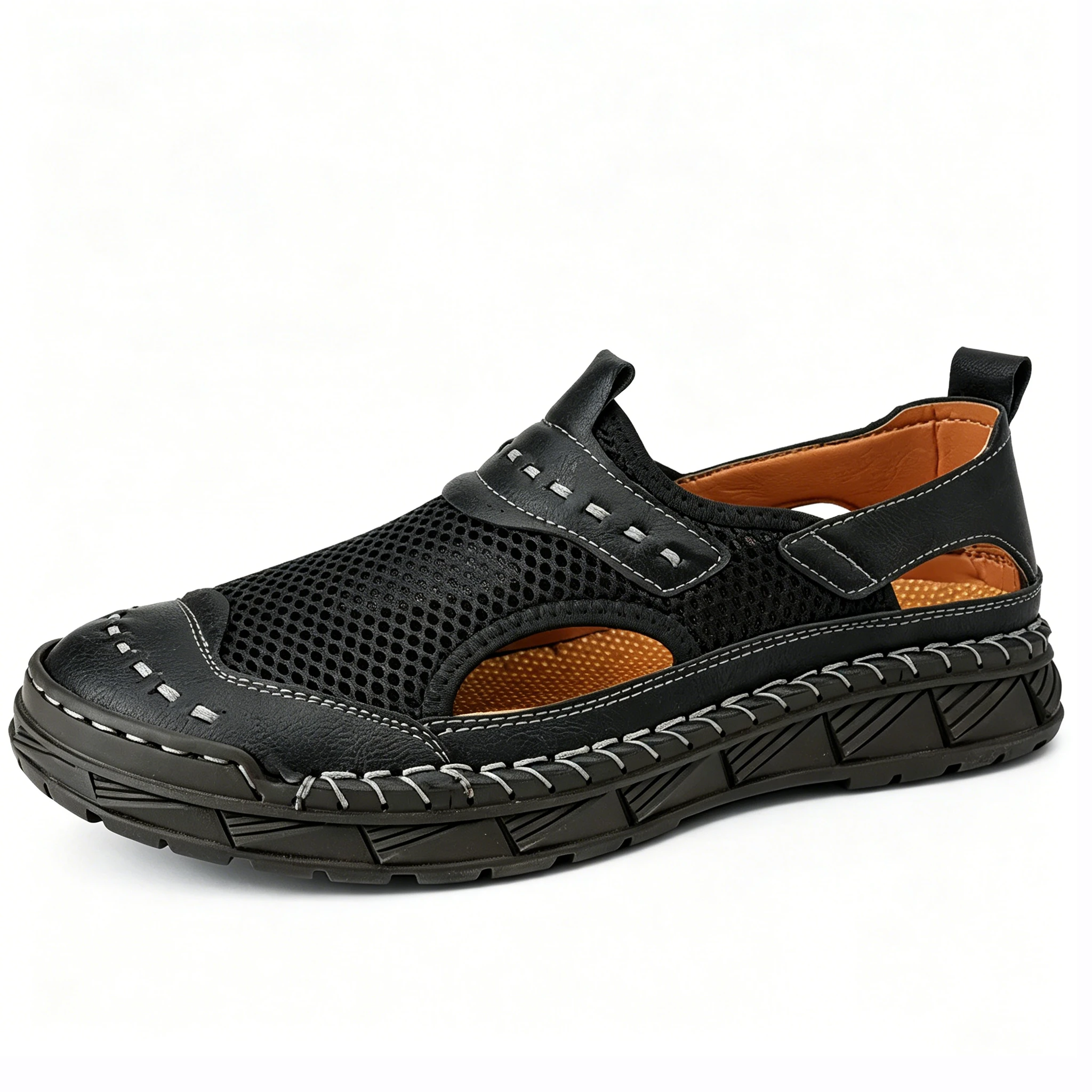 Tan Mesh-Leather Hybrid - Ailongcity® Outdoor Sandals: Breathable Craftsmanship for Summer Adventures