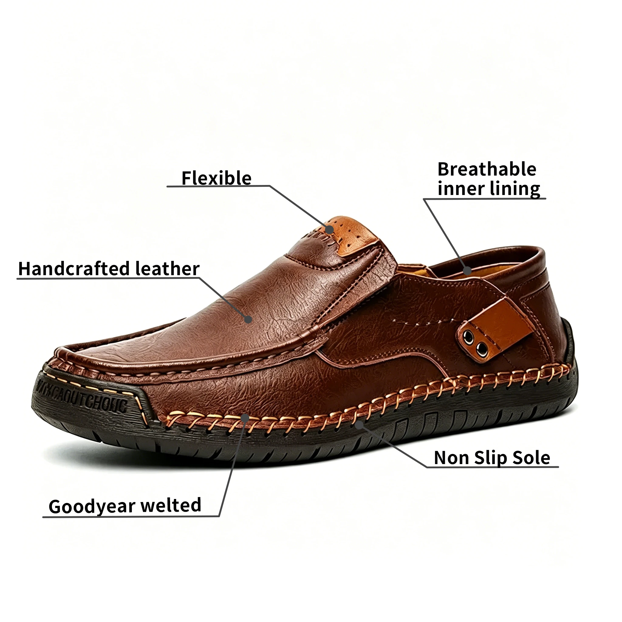 Brown Craft Loafer - Ailongcity® Timeless Leather Comfort for Effortless Daily Eleganc Men's Handmade Genuine Leather Slip-On Loafers by Ailongcity®