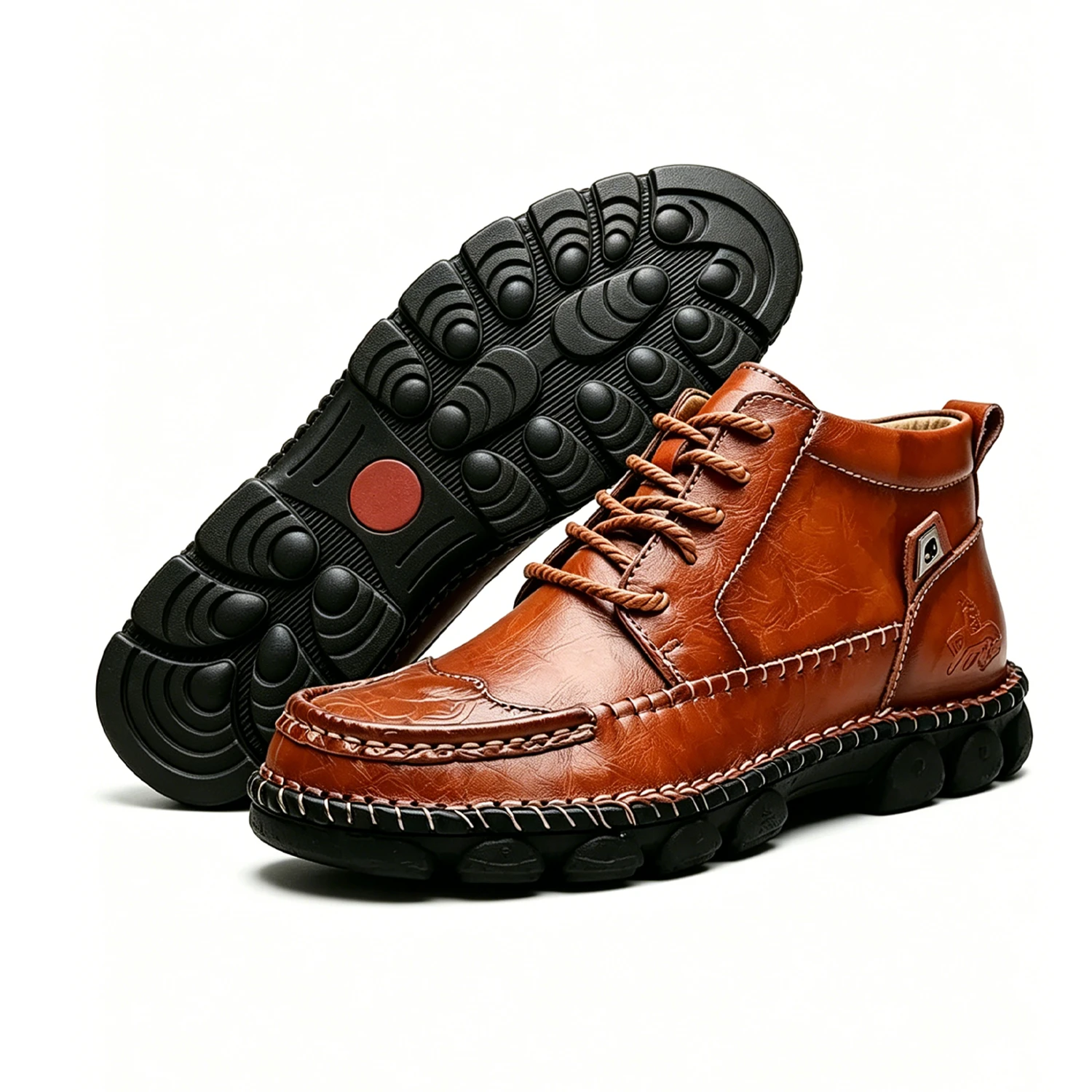 Tan Crafted - Ailongcity® Leather Lace-Up Ankle Boots Artisan Style Meets Durable Comfort
