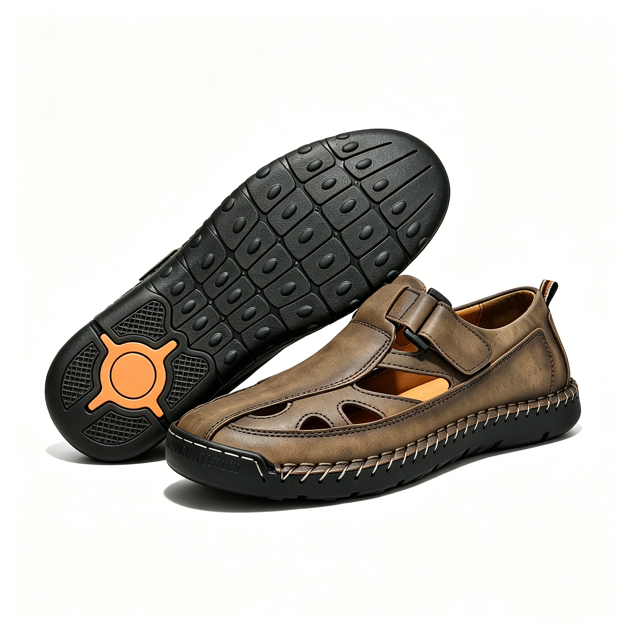 Ailongcity® Men‘s Outdoor Breathable Hollow-Out Sandals, Non-Slip Hiking Sandals with Rugged Traction for Trail and Summer Adventures
