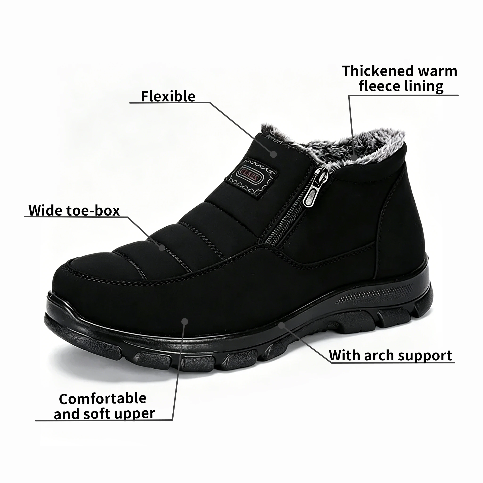 Black Fleece - Ailongcity® Lined Winter Ankle Boots Cozy Warmth with Convenient Zipper Design for Cold Days
