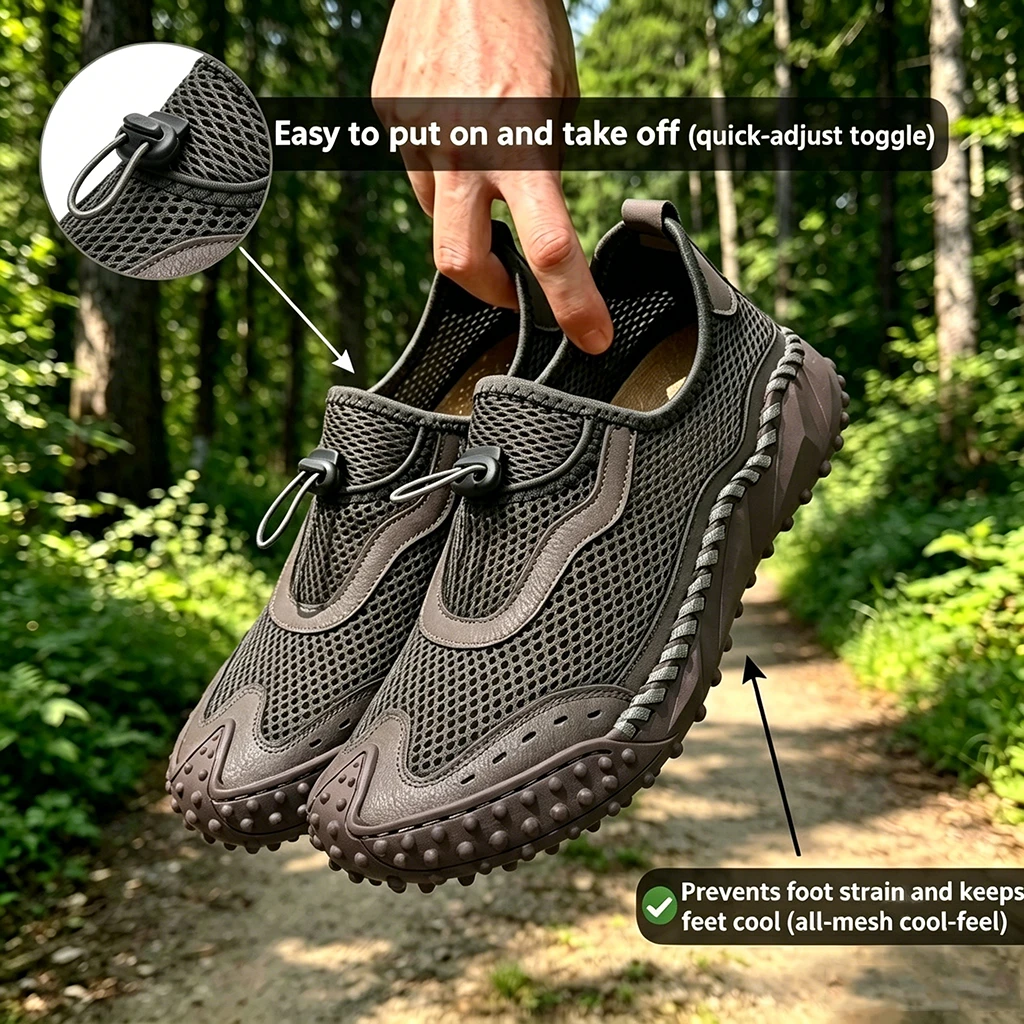 Khaki Mesh - Ailongcity® Adjustable Outdoor Sneakers Max Breathability with Rugged Traction for Summer Adventures