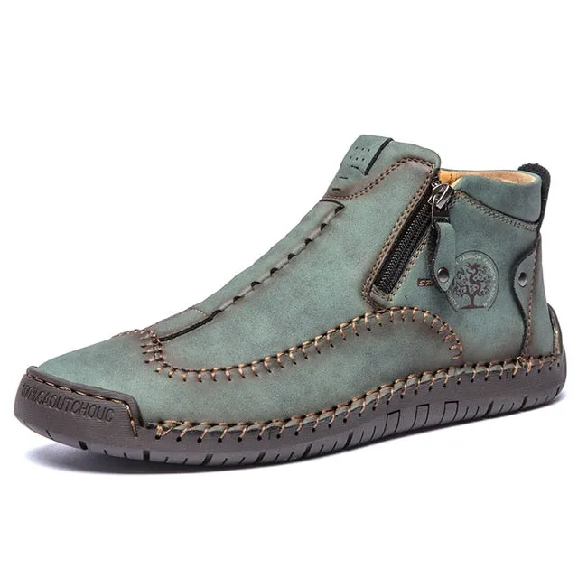 Zipper Plush Ankle Leather Orthopedic Shoes For Men Nonslip Boots