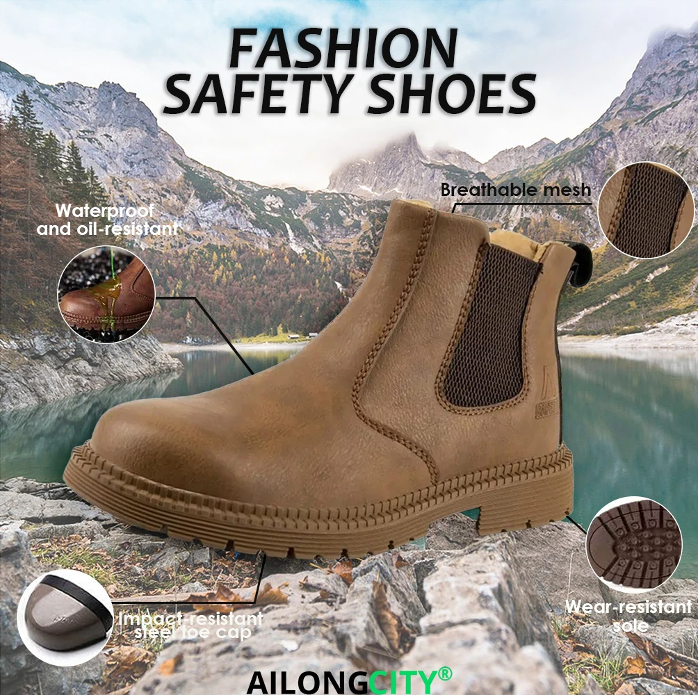 Rugged Shield - Ailongcity® Chelsea Safety Boots: Blend of Style and Industrial Protection Winter Boots For Work Oil-proof Safety Orthopedic Shoes