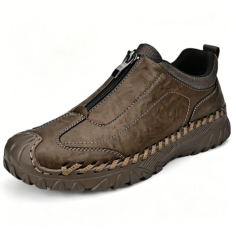 Brown Artisan - Ailongcity® Zippered Outdoor Shoes: Handcrafted Durability for Adventure