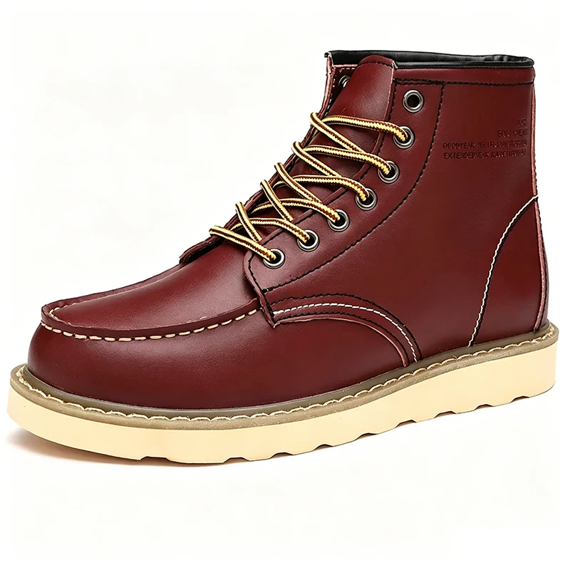 Burgundy Classic - Ailongcity® Lace-Up Work Boots: Timeless Toughness with Retro Flair