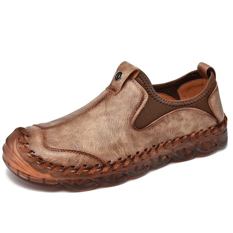 Tan Artisan Woven - Ailongcity® Slip-On Leather Shoes: Handcrafted Elegance with Cloud-Like Comfort