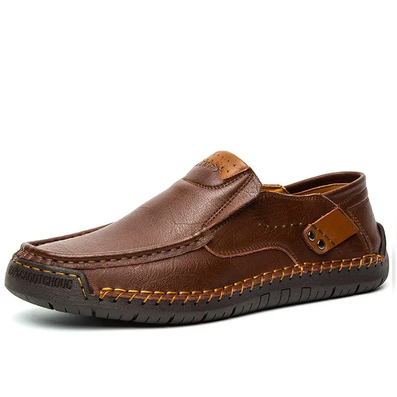 Tan Artisan - Ailongcity® Slip-On Leather Loafers: Hand-Stitched Elegance for Effortless Daily Style