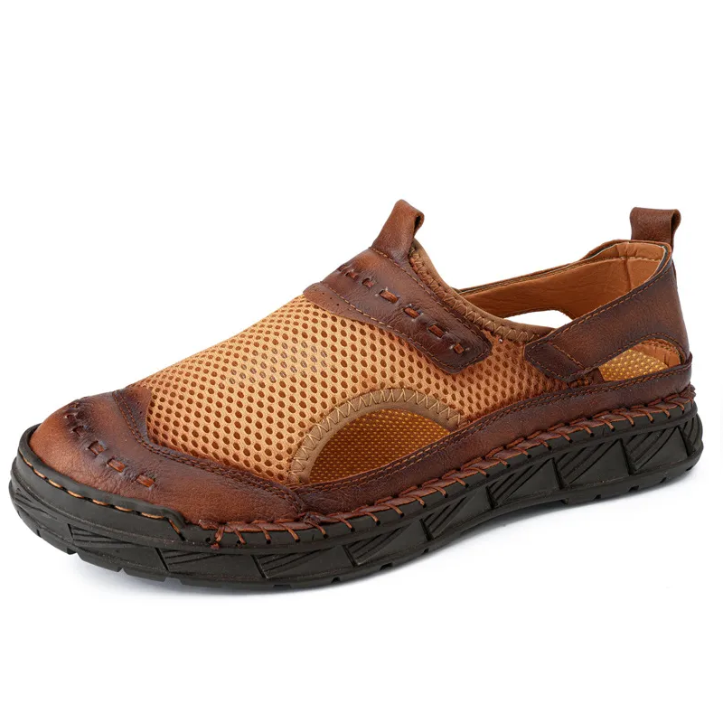 Tan Mesh-Leather Hybrid - Ailongcity® Outdoor Sandals: Breathable Craftsmanship for Summer Adventures