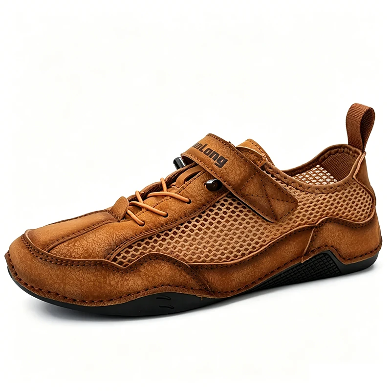 Tan Mesh-Leather - Ailongcity® Quick-Adjust Outdoor Sneakers: Breathable Innovation for Active Summers