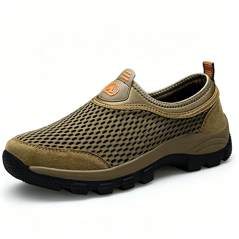Khaki Mesh - Ailongcity® Slip-On Outdoor Hiking Shoes Max Breathability for Trail Explorers