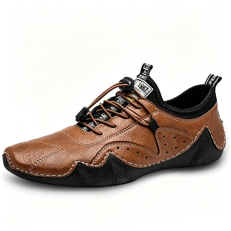 Tan Quick-Lace - Ailongcity® Crafted Casual Leather Shoes: Artisan Detailing with Effortless Wearability for Urban Explorers