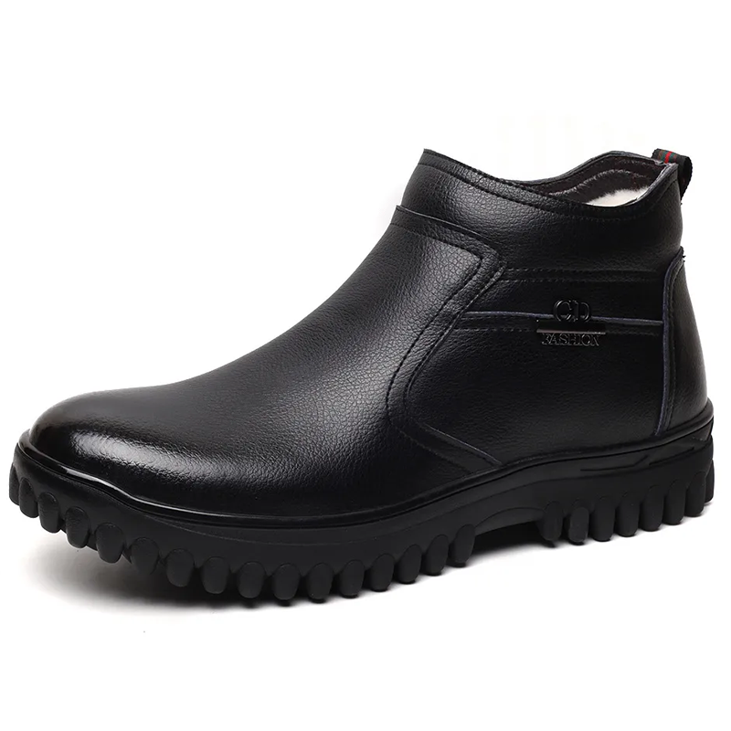 Black Leather - Ailongcity® Shearling-Lined Winter Ankle Boots: Polished Warmth with Rugged Traction for Winter Elegance