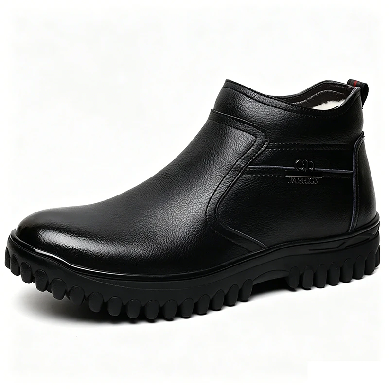 Black Leather - Ailongcity® Shearling-Lined Winter Ankle Boots: Polished Warmth with Rugged Traction for Winter Elegance