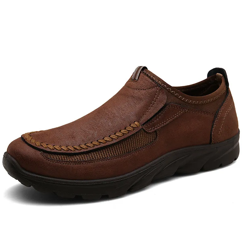 Tan Woven Accent - Ailongcity® Slip-On Casual Leather Shoes: Artisan Stitching with All-Day Comfort for Leisure Explorers