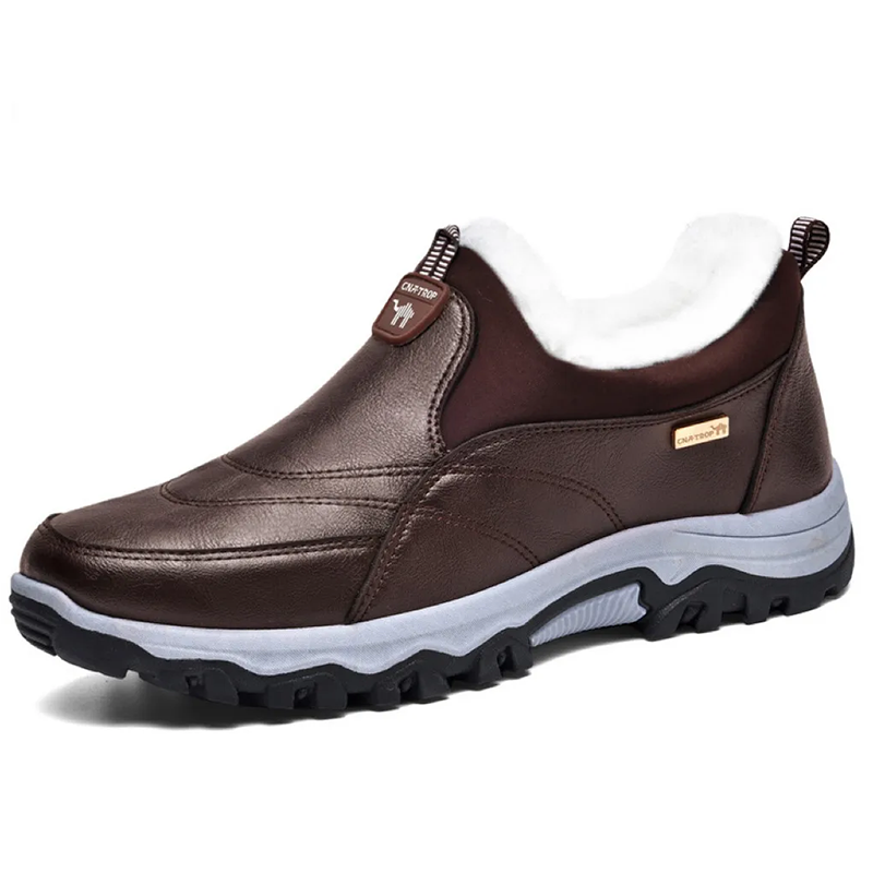 Fleece-Lined - Ailongcity® Brown Leather Winter Slip-On Boots: Rugged Warmth with Effortless Style for Cold-Weather Adventures