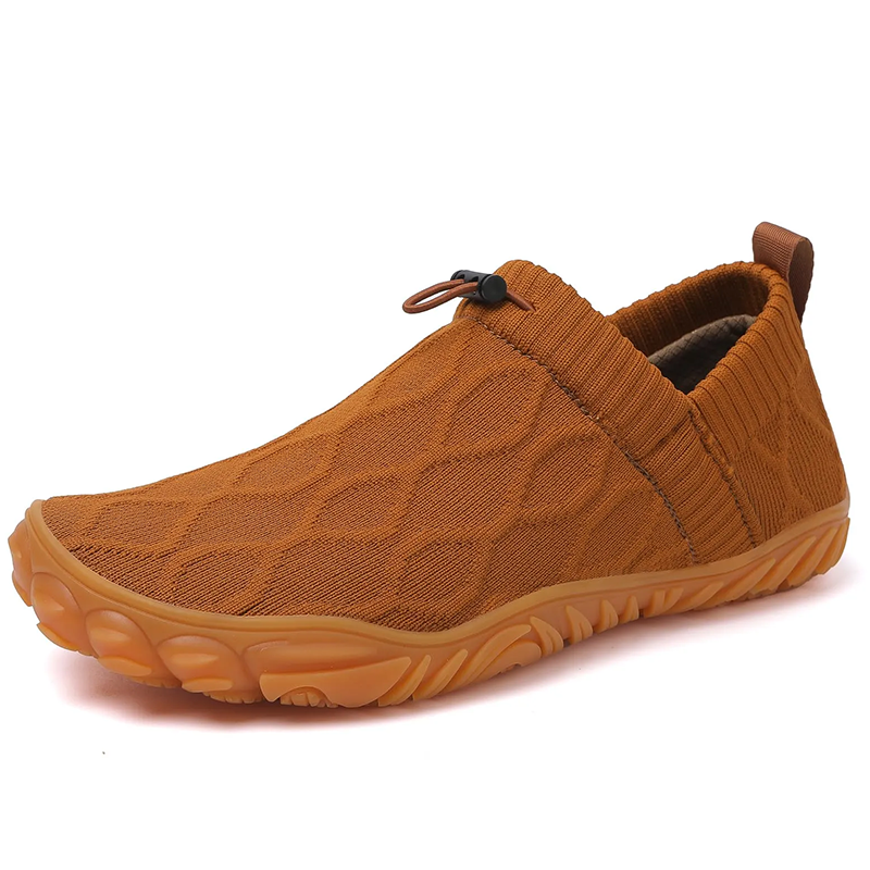 Tan Knit - Ailongcity® Adjustable Slip-On Outdoor Sneakers: Adaptive Knit Comfort with Rugged Grip for Active Explorers