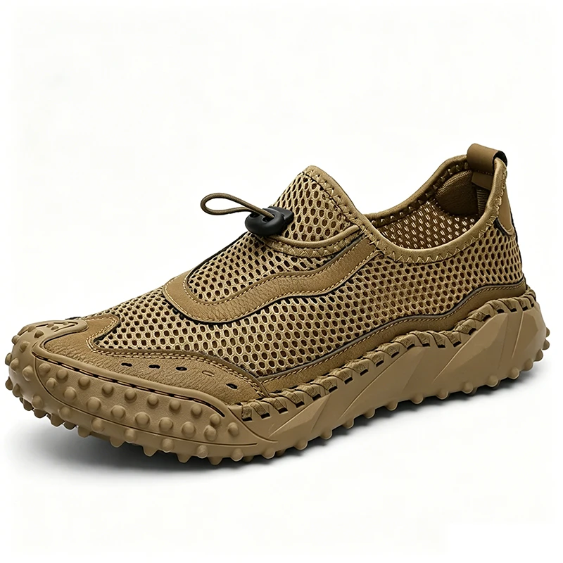 Khaki Mesh - Ailongcity® Adjustable Outdoor Sneakers Max Breathability with Rugged Traction for Summer Adventures