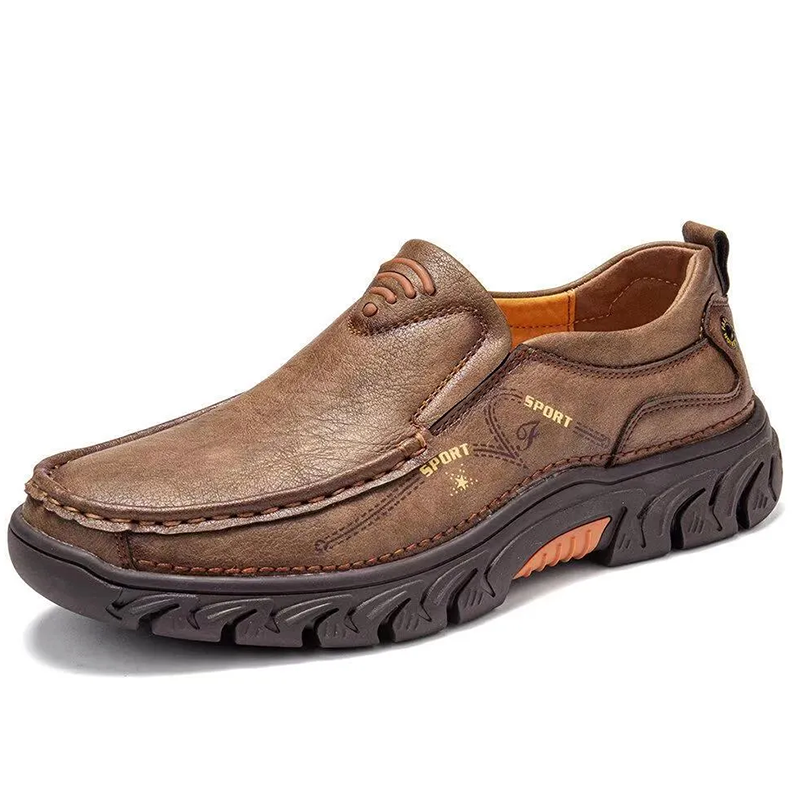 Tan Leather Sporty - Ailongcity® Slip-On Casual Shoes: Artisan Craftsmanship with Rugged Comfort for Active Lifestyles