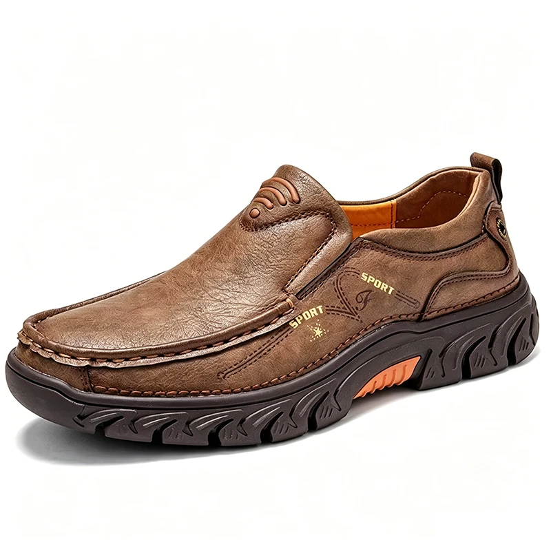 Tan Leather Sporty - Ailongcity® Slip-On Casual Shoes: Artisan Craftsmanship with Rugged Comfort for Active Lifestyles