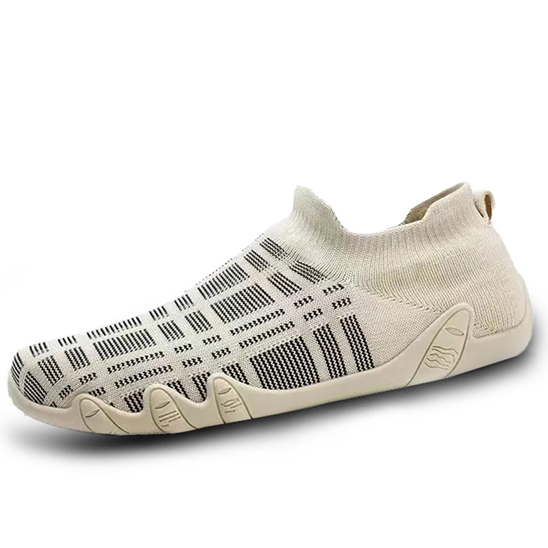 Beige Knit Patterned - Ailongcity® Slip-On Casual Sneakers: Adaptive Knit Comfort with Stylish Detailing for Everyday Versatility