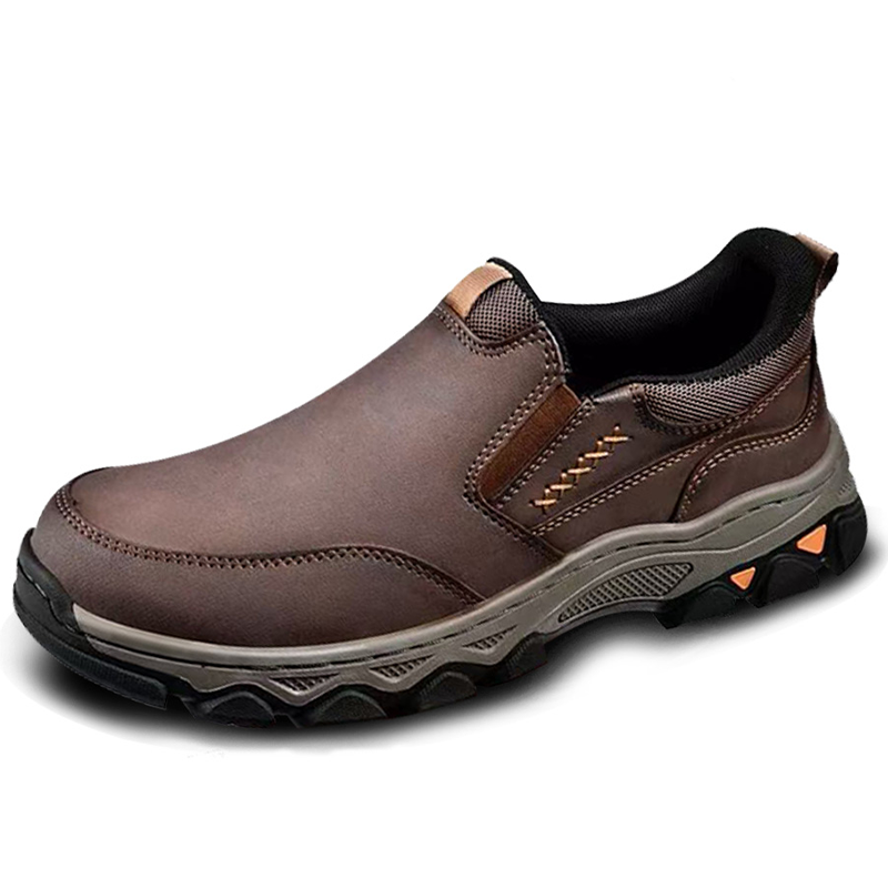 Brown Leather Slip-On - Ailongcity® Outdoor Hiking Shoes: Rugged Comfort with Stylish Detailing for Trail and Urban Explorations