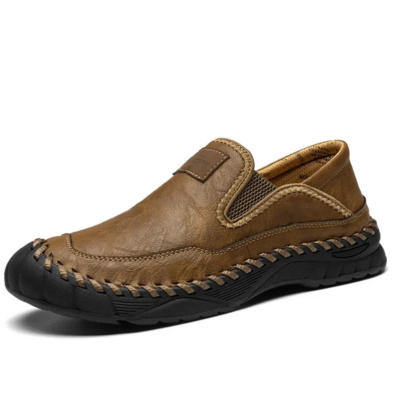 Tan Leather Hand-Stitched - Ailongcity® Slip-On Casual Shoes: Artisan Craftsmanship with Rugged Comfort for Everyday and Outdoor Wear