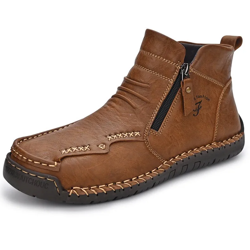 Artisan Craftsmanship(Unisex) - Ailongcity®Tan Leather Hand-Stitched Zip-Up Ankle Boots Artisan Craftsmanship with Stylish Functionality for Urban and Outdoor Adventures