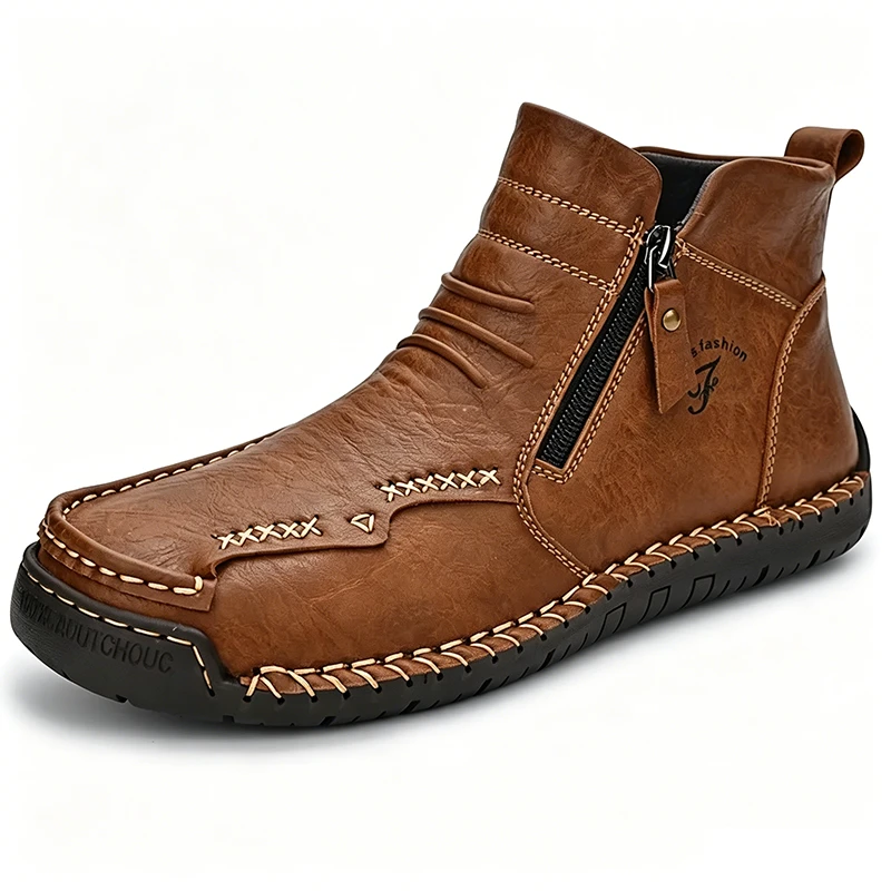 Artisan Craftsmanship(Unisex) - Ailongcity®Tan Leather Hand-Stitched Zip-Up Ankle Boots Artisan Craftsmanship with Stylish Functionality for Urban and Outdoor Adventures