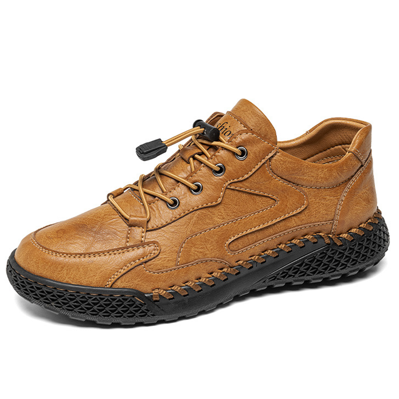 Rugged - Ailongcity®Tan Leather Lace-Up Casual Shoes Rugged Style with Secure Fit for Everyday and Outdoor Explorations