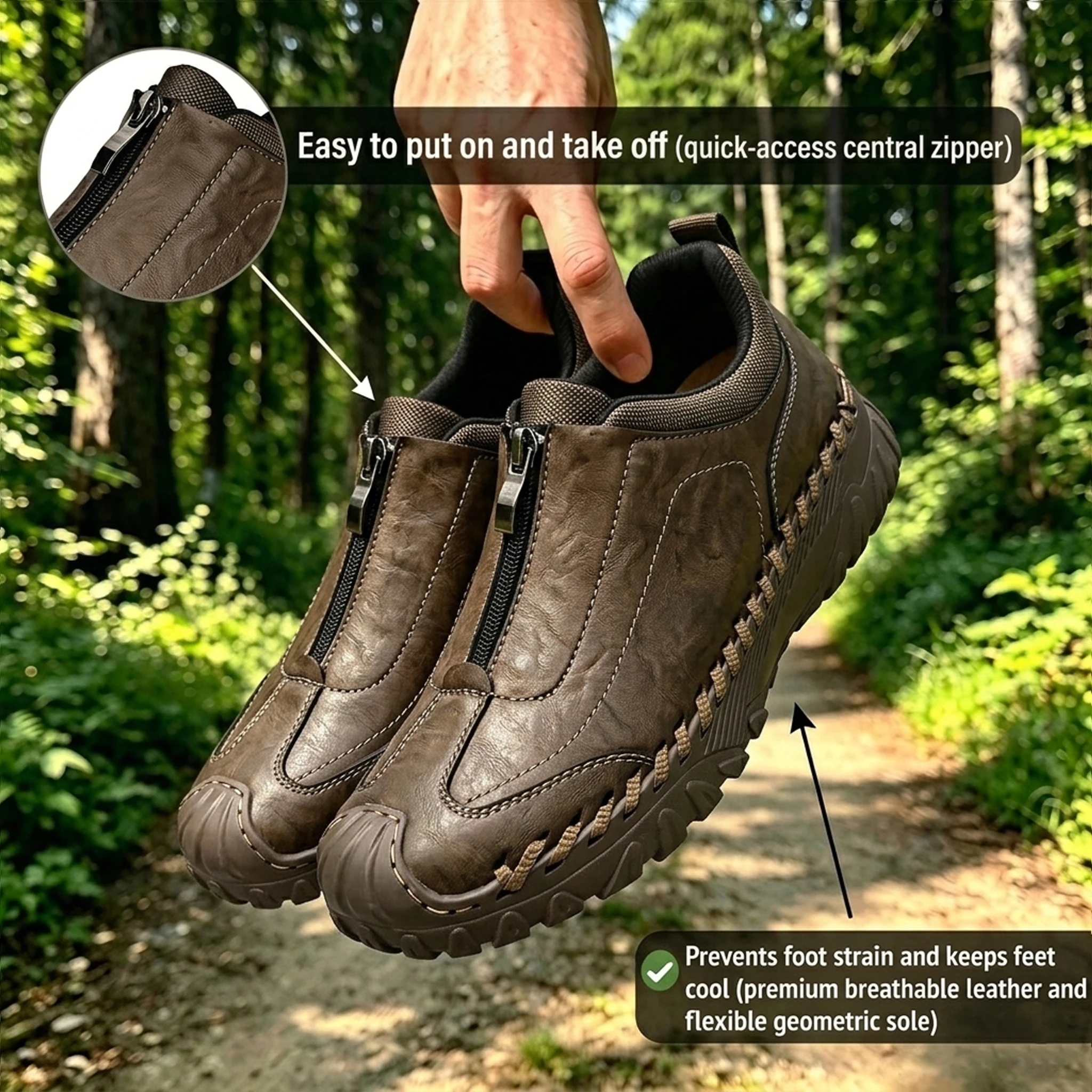 Brown Artisan - Ailongcity® Zippered Outdoor Shoes: Handcrafted Durability for Adventure