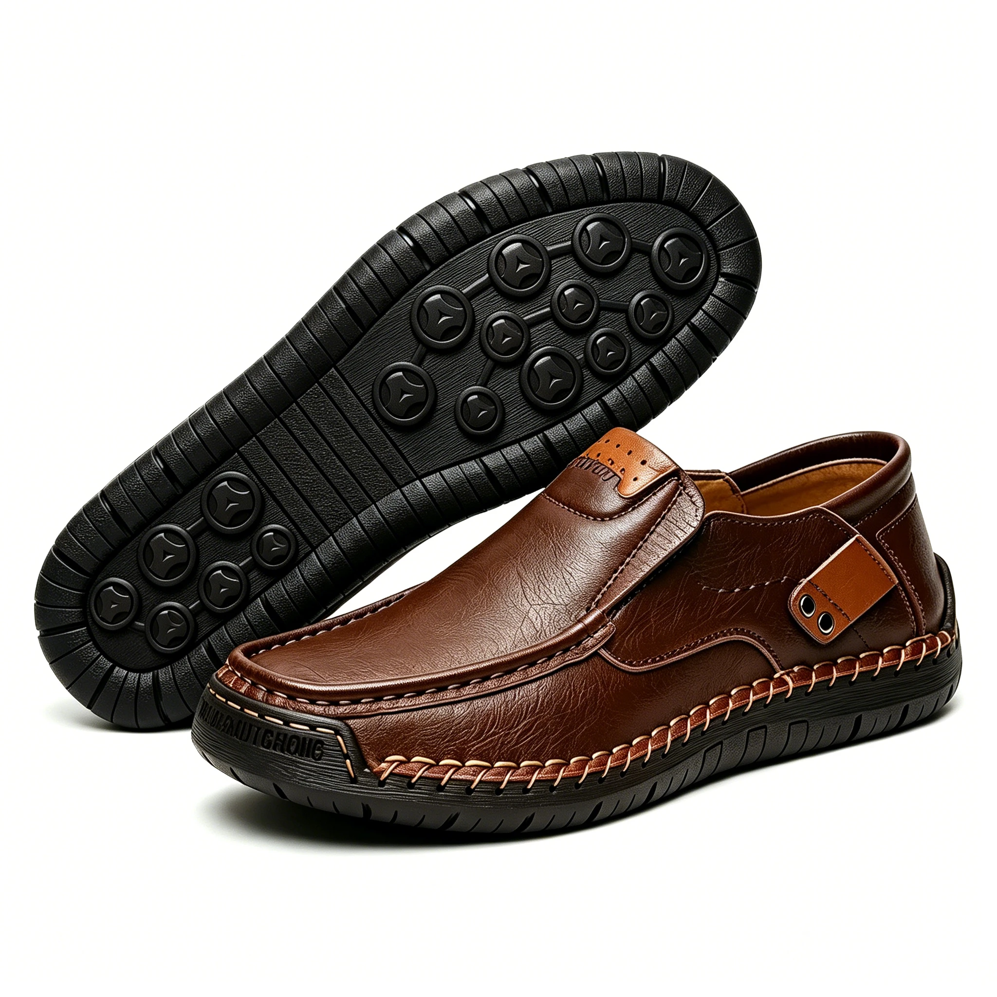 Tan Artisan - Ailongcity® Slip-On Leather Loafers: Hand-Stitched Elegance for Effortless Daily Style