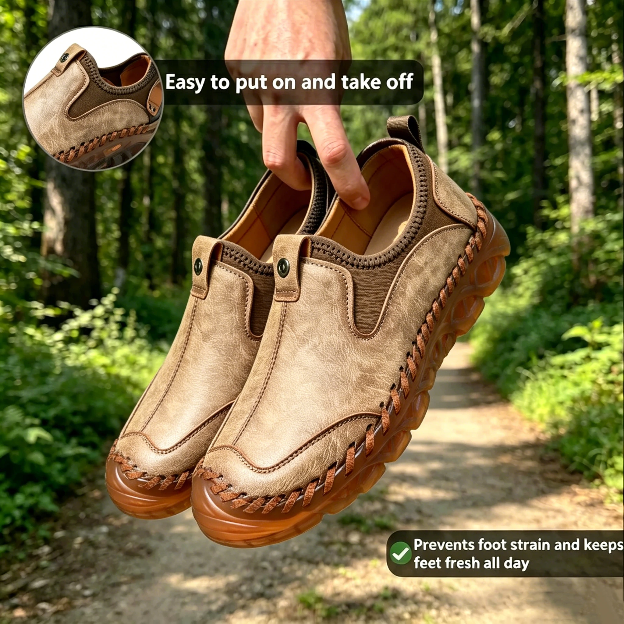 Tan Artisan Woven - Ailongcity® Slip-On Leather Shoes: Handcrafted Elegance with Cloud-Like Comfort