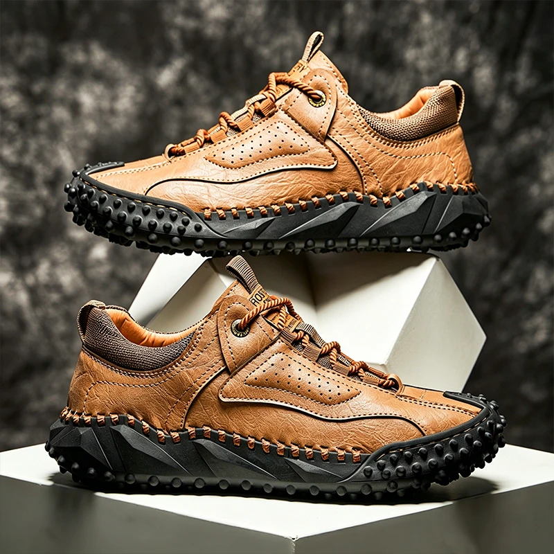 Rugged Grip - Ailongcity® Outdoor Brown Sneakers: Trail-Ready Toughness with Artisan Craftsmanship co-Friendly Leather Orthopedic Shoes