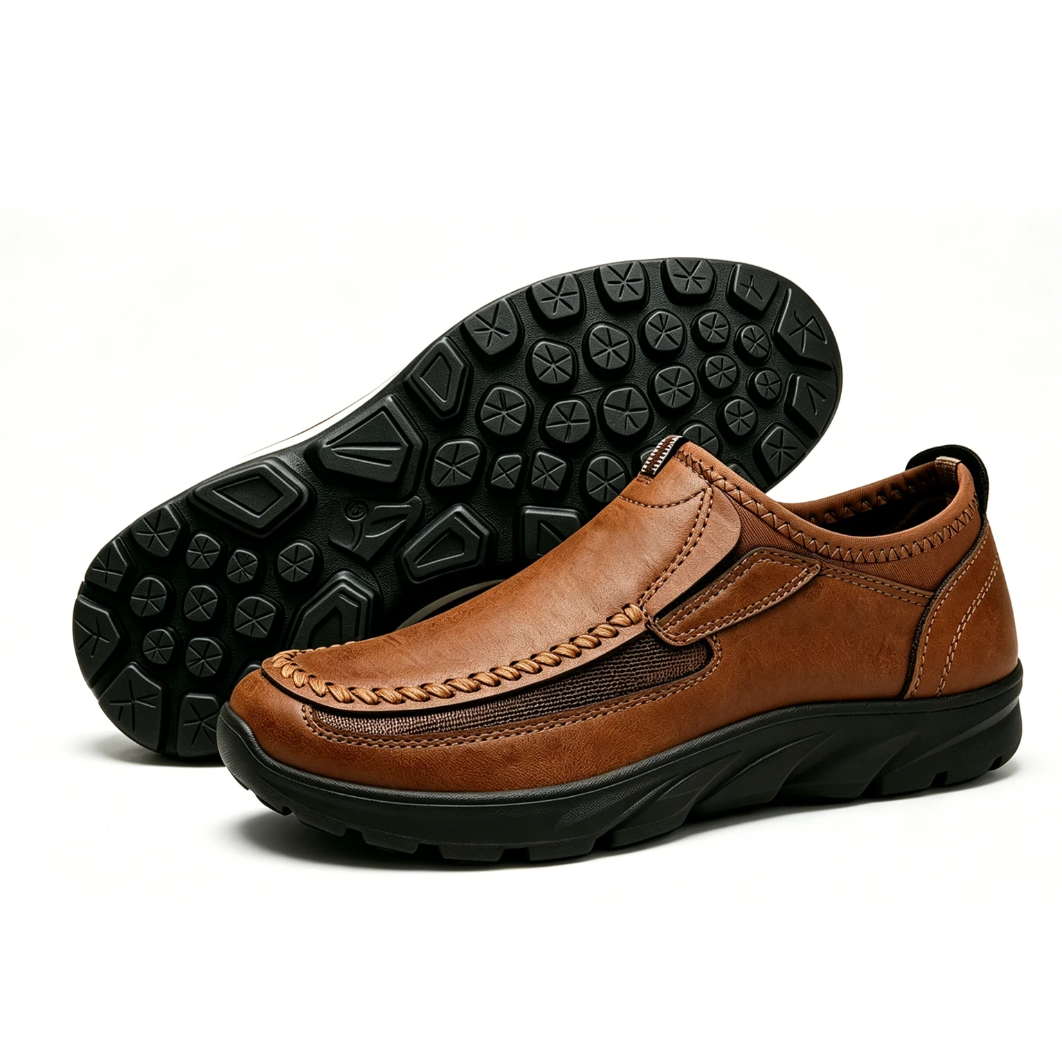 Tan Woven Accent - Ailongcity® Slip-On Casual Leather Shoes: Artisan Stitching with All-Day Comfort for Leisure Explorers