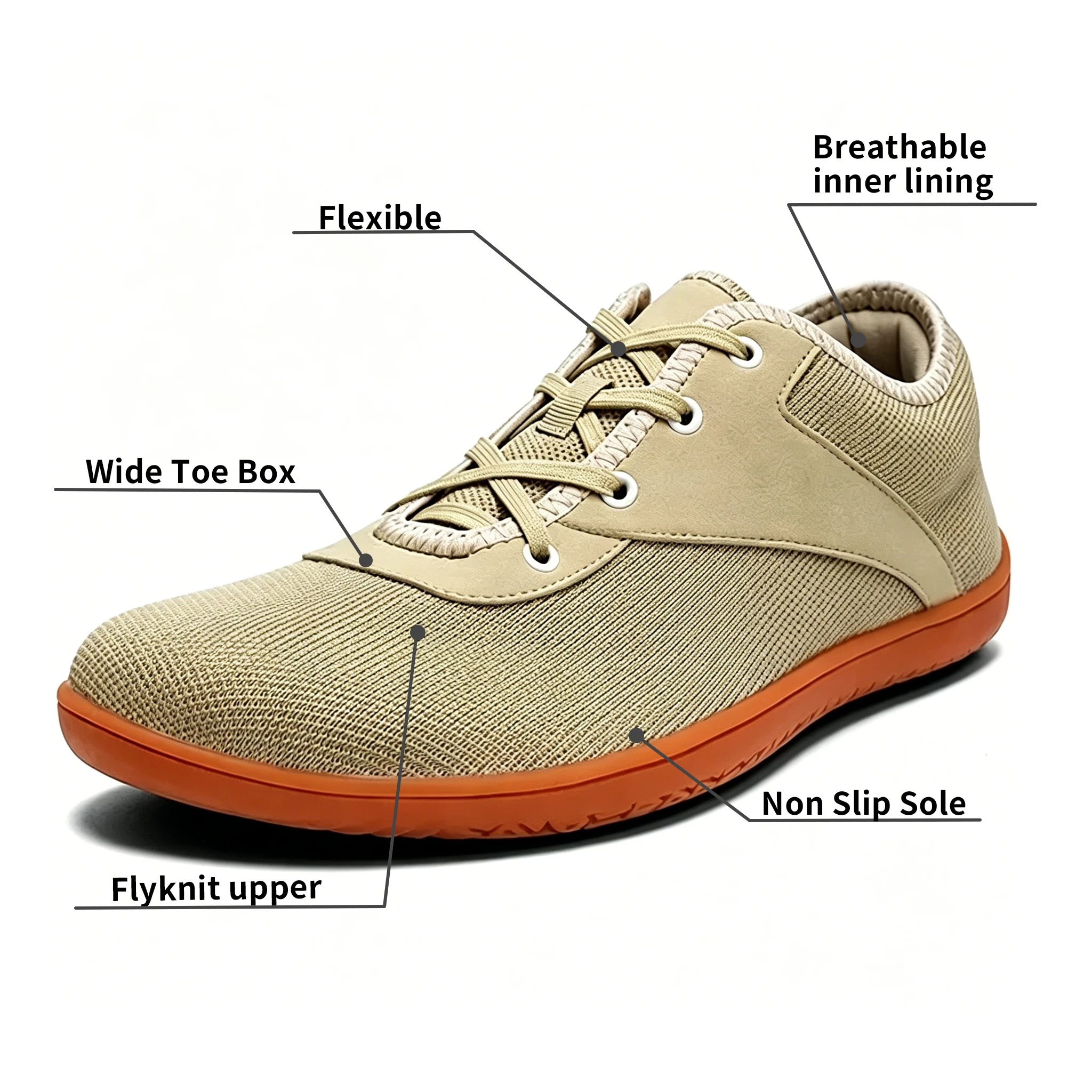 Beige Knit - Ailongcity® Lace-Up Minimalist Sneakers Breathable Simplicity for Everyday Versatility