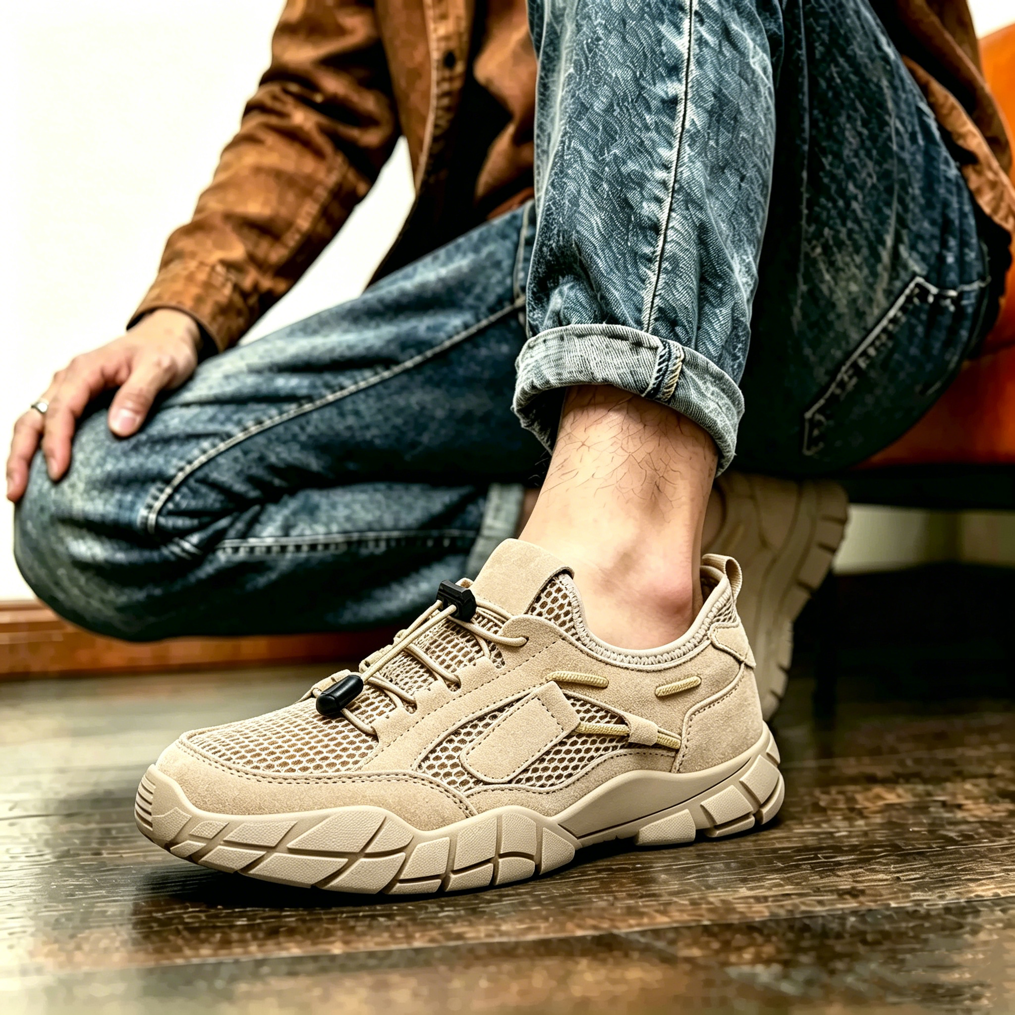 New Arrival – Beige Mesh Ailongcity® Adjustable Outdoor Sneakers: Max Breathability & Rugged Traction for Summer Adventures