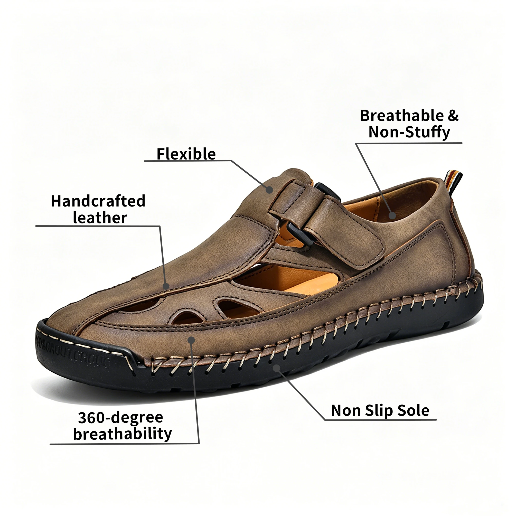 Ailongcity® Men‘s Outdoor Breathable Hollow-Out Sandals, Non-Slip Hiking Sandals with Rugged Traction for Trail and Summer Adventures