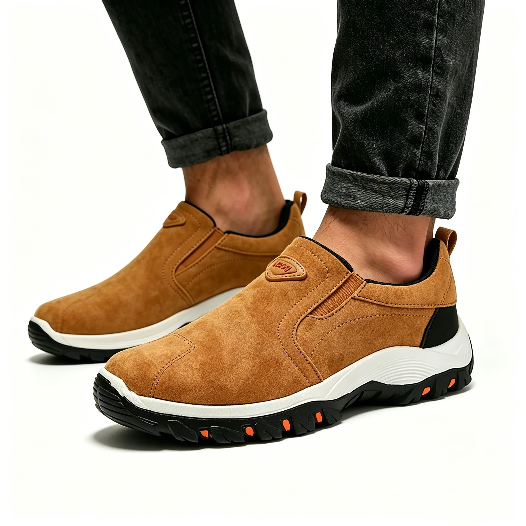 Tan Suede - Ailongcity® Slip-On Outdoor Hiking Sneakers: Effortless Trail Style with Rugged Traction for Adventure Enthusiasts