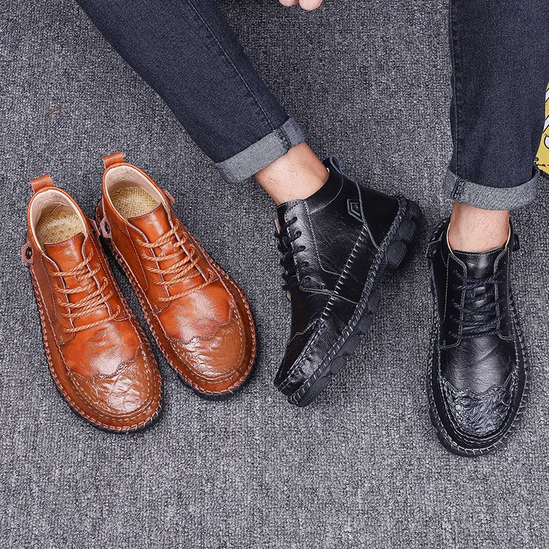 Men's Handcrafted Cowhide Leather Orthopedic Waterproof Ankle Boots